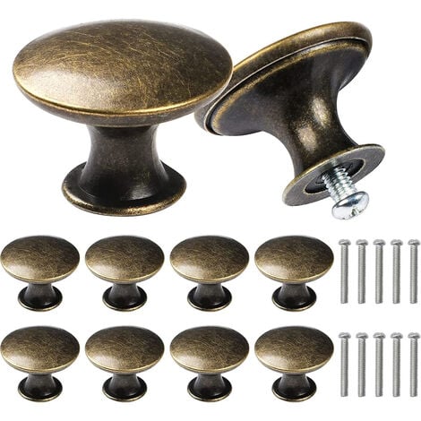 10 Pcs Poignées de Tiroir Ronde Antique 30mm Bouton Meuble Bronze pour Placard Commode avec Vis