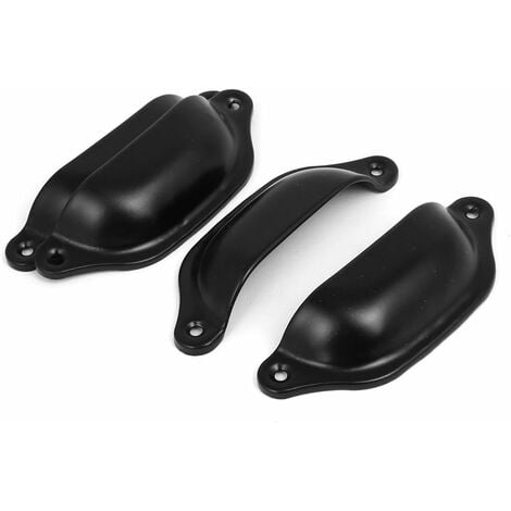 10 pcs Vintage Porte Tiroir Cabinet Armoire Fer Coque Tasse en Poignée Bouton de Placard 9.8 cmx3.3 cm avec Vis - Noir