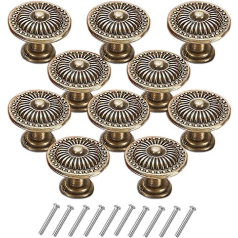 10x Boutons de Tiroir de Porte de Placard Vintage 29mm Design Fleur Laiton Poignées de d'armoires de Cuisine, Pour Commode et Armoire Meuble, Bronze Ancien