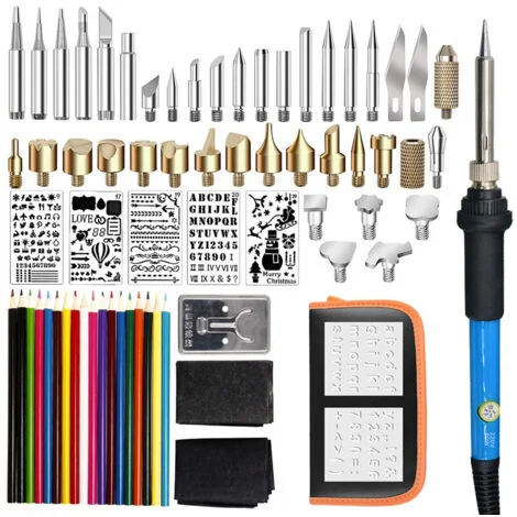 Kit de Pyrogravure, 71 en 1 Pyrogravure sur Bois 60W Température Réglable, Sculpture Bois, Kit de Fer à Souder avec Bases , Pannes de Soudage 40PCS, Cadre de Soudage, etc.