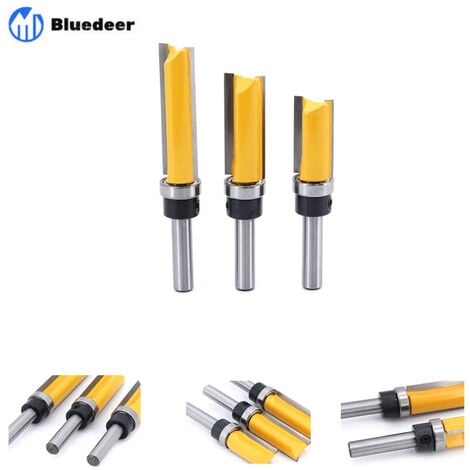 3Pcs 8mm Tige Fraise à Affleurer, Fraise à araser Fraise à Copier Avec Roulement Supérieur, Outils de Fraisage de Menuiserie Cisea Bluedeer