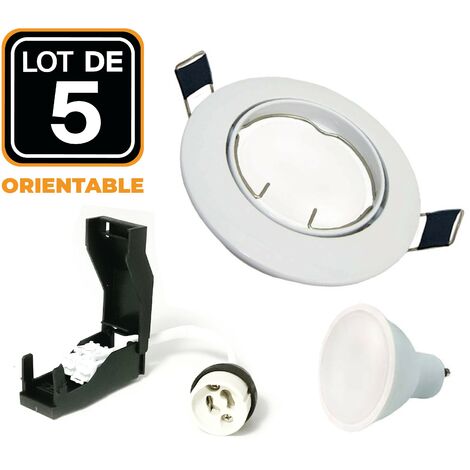 5 Spot encastrable orientable BLANC avec GU10 LED de 7W eqv. 56W Blanc Neutre 4500K