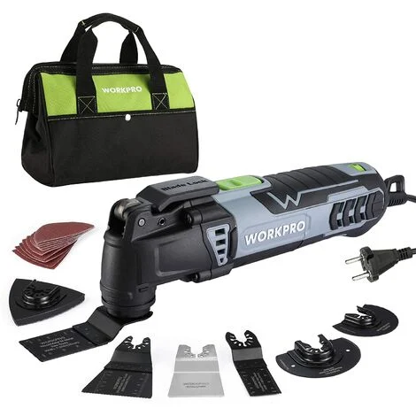 WORKPRO Outil Multifonction Oscillant Filitaire 300W, avec 17 Accessoires, Mécanisme de Changement Rapide de Lame, 7 Vitesses Réglables et Sac de Rangement