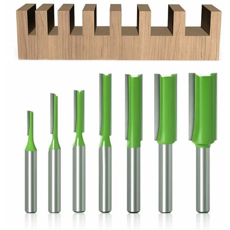 7Pcs Fraise droite à queue de 6 mm, OUYLAF, Fraise Droite Defonceuse, pour Bois Carbure de TungstèNe Outil de Travail Du Bois, Routeur Droite à Simple Duble Flûte à Bois
