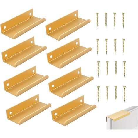 8 Poignées D'armoire De Cuisine Cachée Encastré,Poignée De Meuble Invisible Poignées De Tiroir En Métal,Moderne Quincaillerie De Placard,Alliage D'aluminium,D'or(Length 100mm) MINKUROW