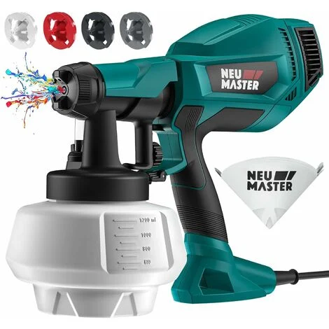 Pistolet à Peinture -Amélioré - NEU MASTER Pistolet à Peinture Électrique, [500W/1200ml/4 Buses/3 Modèles] Pistolet électrique HVLP