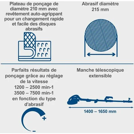 Scheppach Ponceuse Mur & Plafond DS930 - 710 W - Plateau de ponçage Ø215 mm - Télescopique - Tête circulaire ou triangulaire - 4m de tuyau d'aspiration, adaptateurs & abrasifs inclus – Image 2