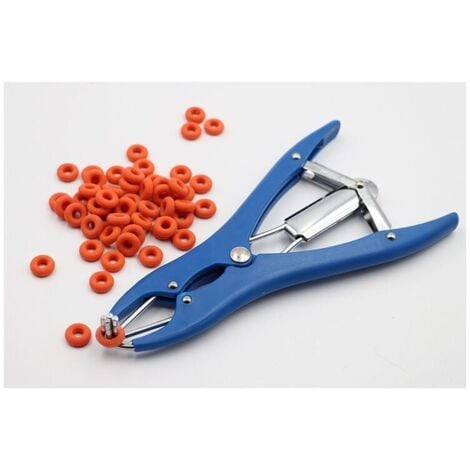 Ahlsen Pince à castration élastique en acier inoxydable pour bétail, porc, mouton, ceinture 100 anneaux en caoutchouc 21,5 cm bleu