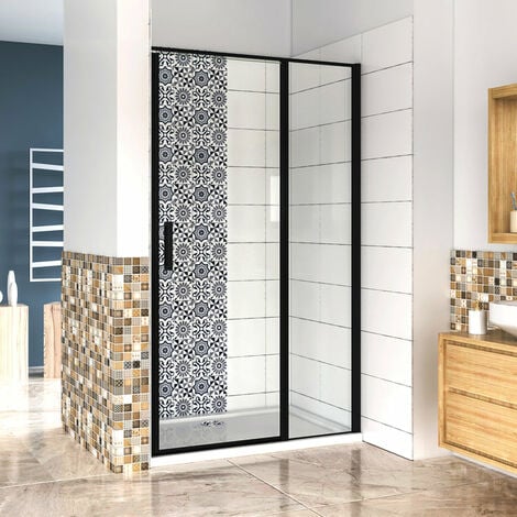 AICA porte de douche pivotante 120x185cm NOIR MAT en verre anticalcaire installation en niche
