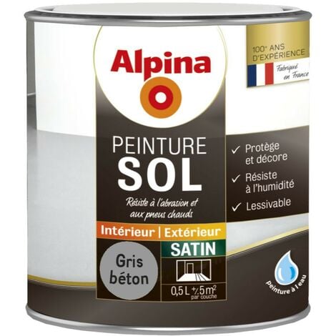 Alpina Peinture Sol - Intérieur & Extérieur - Satin  Couleur: Gris béton - Conditionnement: 0,5L