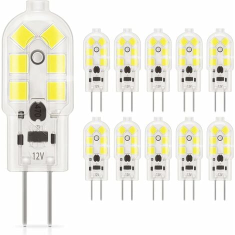 Ampoule LED G4 2W, lumière du jour 6000K, AC/DC 12V ampoules d'éclairage équivalent à 20W halogène, 180LM, non dimmable, parfait pour hotte et lustre, 10 Pièces