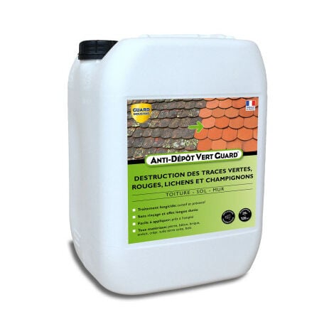 Anti Dépôt Vert Guard - 4 X 5 L - 20L - Pierre Tuile Zinc Bois - Nettoie Traces Vertes Moisi Algue Rouge Lichen - Traite 120m2