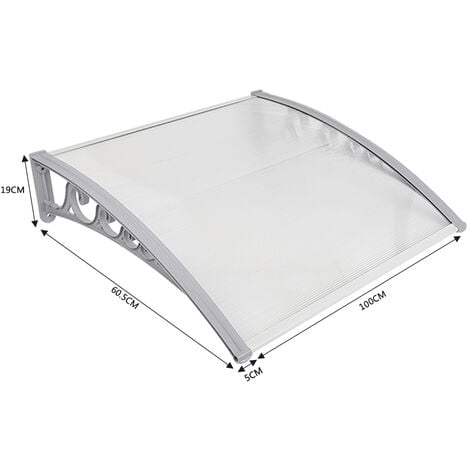 Aqrau Auvent de Porte et fenêtres, Marquise en polycarbonate, Auvent de Porte d'entrée Abri Protection Contre La Pluie et UV Gris Transparent 60x100cm SRB001