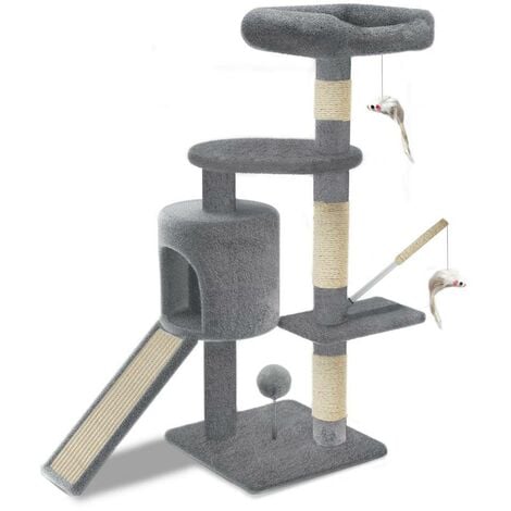 Arbre à Chat 112cm avec Griffoir Plateforme Niche L Gris