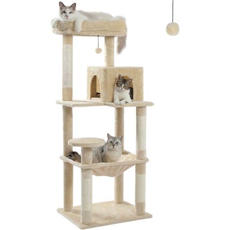 Arbre a Chat 143cm, Arbre à Chat Grand Hamac Suspendu , Tour de Jeu pour Chat Spacieux, Poteau Griffoir Stable, Beige - Beige