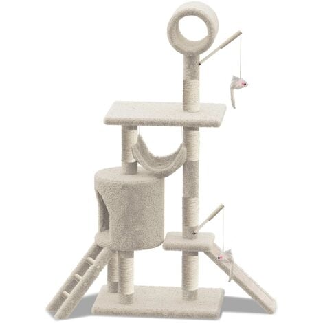 Arbre à Chat 154cm avec Griffoir Plateforme Niche XXL Beige