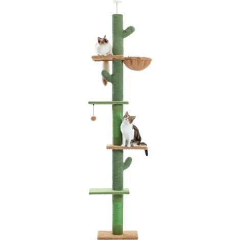 Arbre à Chat au Plafond, Poteau Griffoir Sisal, Hauteur Réglable 238-275cm, Cactus - Vert