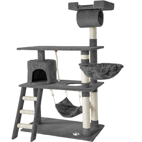Arbre à chat griffoir escalade TECTAKE - 141 cm - Gris - Système Anti-basculement inclus
