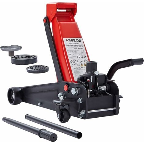 AREBOS 3T Cric hydraulique de rangement  Hauteur d'encastrement 130-508 mm  2 supports en caoutchouc  Béquille de levage Voiture