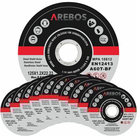 AREBOS 50x 125 mm Meule à tronçonner Fer, Métal, Acier, Inox, Aluminium (125 x 1,2 x 22,2 mm) 125 pour Meuleuse d'Angle