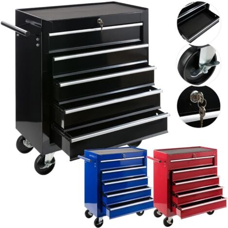 AREBOS Servante Caisse à Outils d’Atelier  5 Tiroirs  Noir  Tiroirs pouvant être verrouillés  Résistante aux Rayures