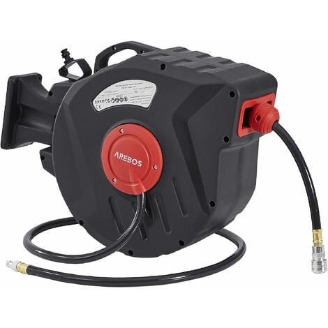 AREBOS Tuyau à air comprimé 20 m Support mural Raccord rapide 1-4 Résistant aux UV Pivotant à 180° Avec support de montage
