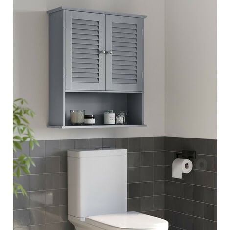 Armoire murale de salle de bain, avec Étagère Réglable, Double Porte et Étagère Ouverte, 20 x 60 x 70 cm, Gris Mystique