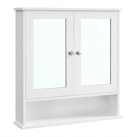 Armoire Murale Salle de Bain, Placard de Rangement Toilettes, avec 2 Portes et Miroirs, 3 Niveaux, Étagères à Hauteur Réglable, 56 x 13 x 58 cm, Blanc