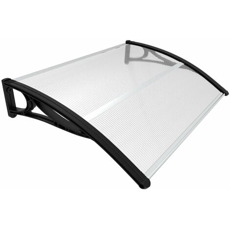 Auvent de porte marquise 120x80 cm transparent en Polycarbonate anti UV Noir