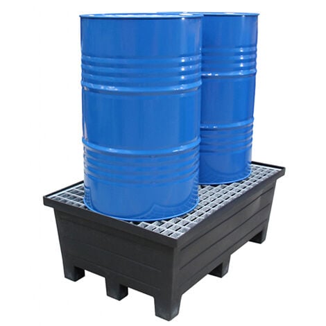 Bac de rétention avec Caillebotis PEHD pour 2 fûts - Capacité 240 L - 550kg - BRLECOP240/390008F