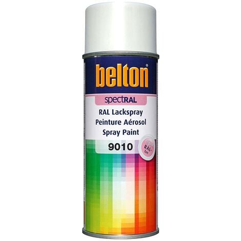 Belton Peinture en Aérosol - couleurs RAL - 400ml Finition: Satiné - Couleur: RAL 9010 Blanc pur