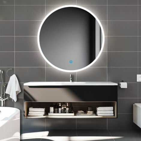 Biubiubath 120x120cm LED Rond Miroir anti-buée et tactile de Salle de Bain monochrome