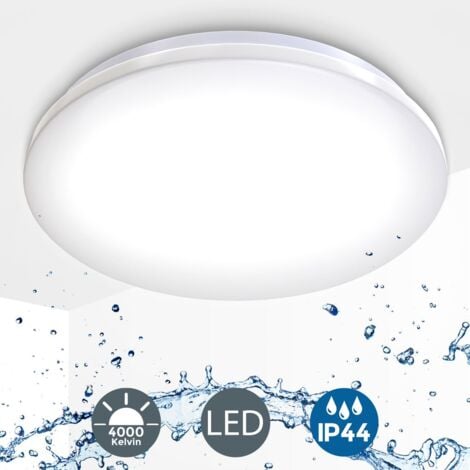 B.K.Licht plafonnier LED salle de bain, platine LED 12W intégrée, 1200lm, éclairage pièces humides, IP44, blanc neutre 4000K, 230V, Ø 280mm