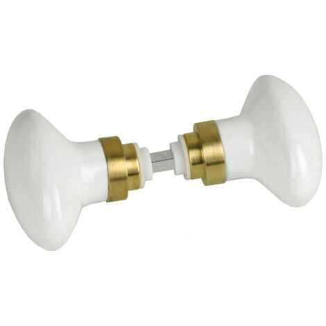 Bouton double de porte intérieure en porcelaine blanche base laiton poli, OVAL