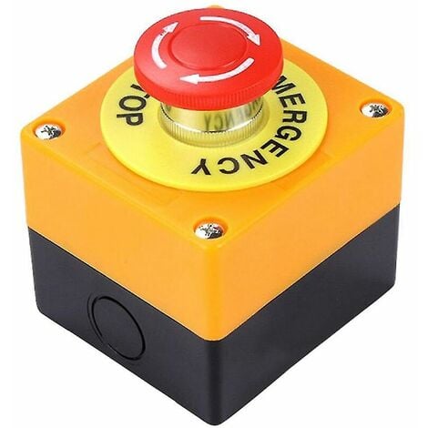 Bouton-poussoir d'arrêt d'urgence à champignon rouge, avec 1 contact normalement ouvert (NO) et 1 contact normalement fermé (NC), pouvant supporter jusqu'à 10A à 660V.