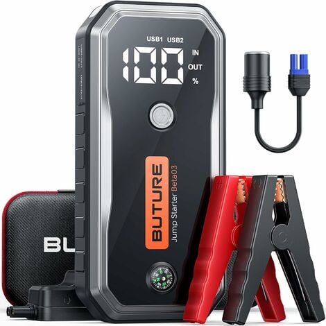 BuTure Booster Batterie Voiture 5000A, 26800mah Portable Jump Starter (Jusqu’à 10l Diesel Ou All Gas) Démarrage De Voiture avec Grand Écran LCD,Lampe à LED,Pinces Intelligentes
