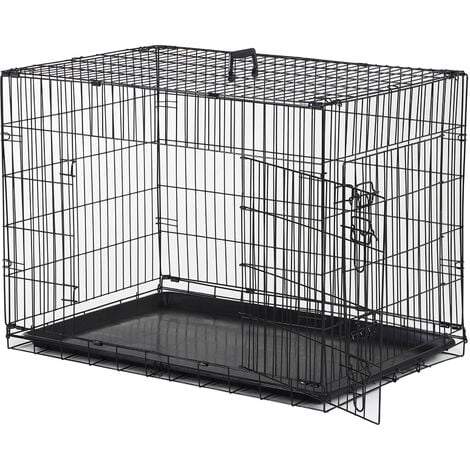 Cage caisse de transport pliante pour chien en métal noir 91 x 61 x 67 cm