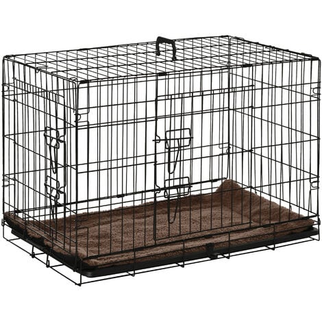 Cage de transport pliante pour chien poignée, plateau amovible, coussin fourni 76 x 53 x 57 cm noir