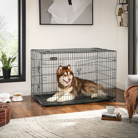 Cage pour Chien Pliable FEANDREA - Noir - Avec 2 Portes - Plateau Amovible - 122 x 74,5 x 80,5 cm - Taille XXL