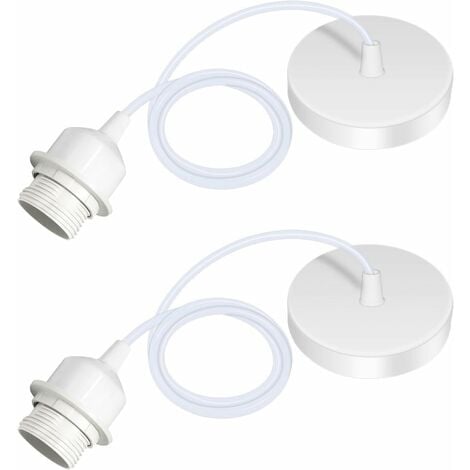 CCYKXA Lot de 2 Suspension E27 Avec Anneau à Vis, Câble Réglable 100CM, E27 Porte Lampe Suspension, Compatible Avec Abat-jour, pour Éclairage au Plafond Salon, Chambre(Blanc)