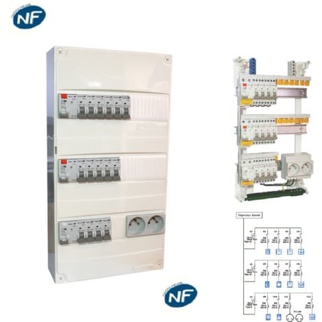 Coffret électrique équipé T4 - T5 - 3 rangées - 2 inter. diff-AC. 63A + 1 inter. diff-A. 63A + 15 disjoncteurs