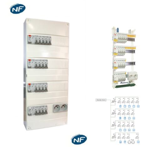 Coffret électrique équipé T5 - T6 - 4 rangées - 3 inter. diff-AC. 63A + 1 inter. diff-A. 63A + 17 disjoncteurs