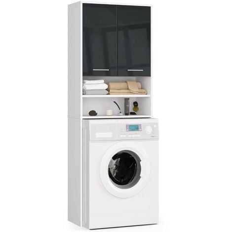 Colonne salle de bains AKORD FIN Blanche 64 cm 2 portes façade Graphite Brillant 4 étagères 64x30x180 cm