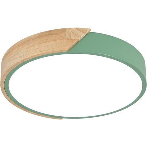COMELY Plafonnier LED Moderne Bois Rond 24W 2400LM,Blanche Froide 6500K,Design Macaron, Éclairage pour Chambre Cuisine Salon Balcon Couloir, 30x5x30cm (Vert)