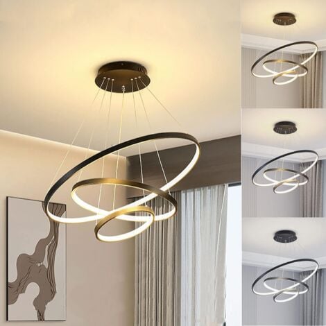 COMELY Suspension Moderne à LED, 3 Anneaux (20+40+60cm), Lustre LED 3000k / 4500k / 6500k 3 Couleurs, Hauteur Réglable, pour Table à Manger, Salon, Salle à Manger, Chambre - Noir