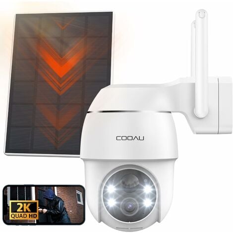 COOAU 2K Camera Surveillance WiFi Exterieure sans Fil Solaire PTZ Caméra IP Batterie Vision Nocturne en Couleur PIR Détection