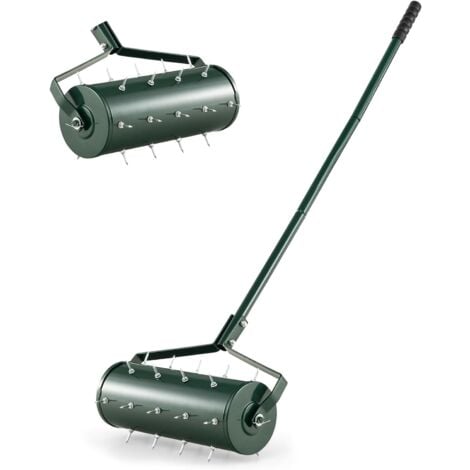 COSTWAY Aérateur à Gazon Roulant de 44 cm, Scarificateur Manuel avec Poignée Amovible de 128 cm Pointes de Dents pour Ameublir Le Sol, Aération de l'herbe pour Pelouse Jardin, Vert