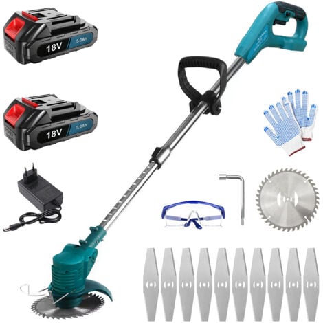 Coupe-bordure sans fil, 30mm coupe-herbe électrique avec kits de lames, avec 2 batteries 3,0 A et chargeur, compatible avec le chargeur Makita