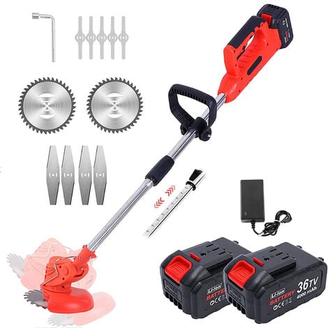 Coupe-Bordures Sans Fil 36V, avec Tête Pivotante, Tube Télescopique et 2 Poignées, Livré avec 2 Batteries 4.0 Ah, 3 Types de lames
