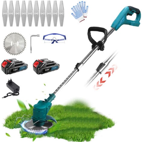 Coupe-herbe sans fil, 2x batterie, coupe-herbe, coupe-bordure de jardin, 1x chargeur, Compatible avec le chargeur Makita